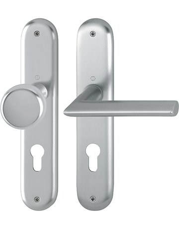 HOPPE Wechselgarnitur Stockholm 53/273P/1140, Langschild, oval, Profilzylinder gelocht, Entfernung 72mm, Vierkant 8mm, Türstärke 35 - 45mm, Befestigungstechnik ohne Stütznocken, grau, stahlfarbig, eloxiert