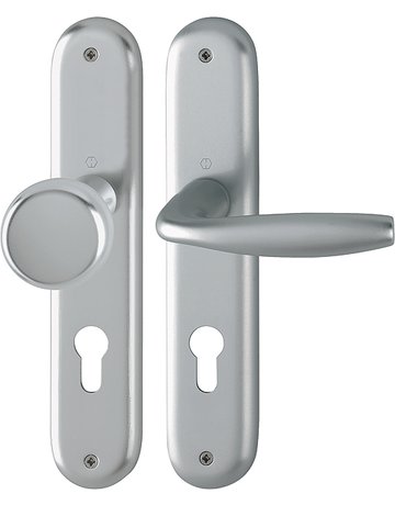 HOPPE Wechselgarnitur New York 53/273P/1810, Langschild, oval, Profilzylinder gelocht, Entfernung 72mm, Vierkant 8mm, Türstärke 37 - 42mm, Befestigungstechnik ohne Stütznocken, grau, stahlfarbig, eloxiert
