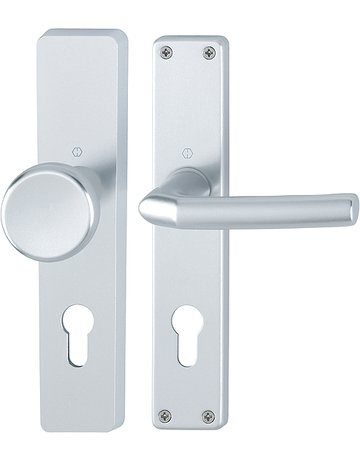 HOPPE Wechselgarnitur Birmingham 54/227/202SP/1117, Langschild, konisch, Profilzylinder gelocht, Entfernung 72mm, Vierkant 8mm, Türstärke 37 - 42mm, Befestigungstechnik ohne Stütznocken, silber, naturfarben, eloxiert, CORE