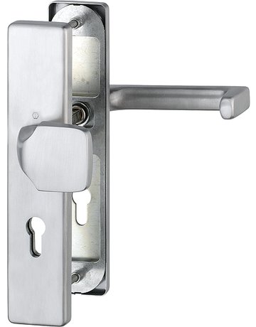 HOPPE Sicherheits-Wechselgarnitur Detroit FS-E61G/2221/2210/1644F, Langschild eckig, 12mm, ES 1, ohne Zylinderabdeckung, Profilzylinder gelocht, Entfernung 72mm, Vierkant 9mm, Türstärke 42-47mm, edelstahl matt