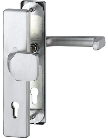 HOPPE Sicherheits-Wechselgarnitur Detroit FS-E61G/2221/2210/1644F, Langschild eckig, 12mm, ES 1, ohne Zylinderabdeckung, Profilzylinder gelocht, Entfernung 92mm, Vierkant 9mm, Türstärke 67-72mm, edelstahl matt