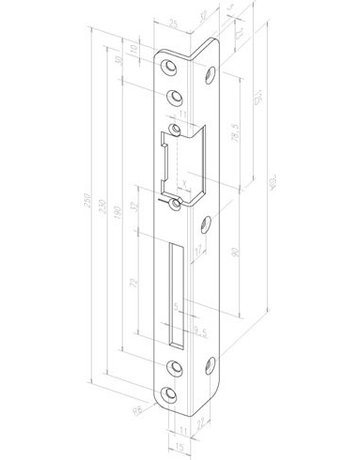 Winkelschließblech 069 DR,25x250x32 rd,edelstahl - effeff