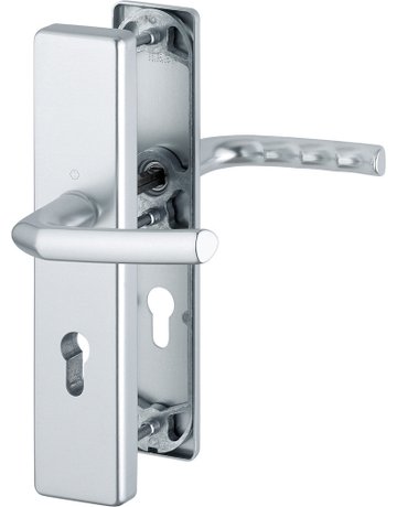 HOPPE Sicherheits-Drückergarnitur Birmingham 1117/2222A/2440, Langschild eckig, 15mm, ES 0, ohne Zylinderabdeckung, Profilzylinder gelocht, Entfernung 92mm, Vierkant 10mm, Türstärke 67-72mm, naturfarben eloxiert
