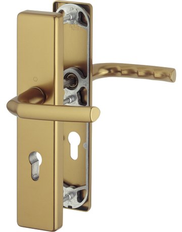 HOPPE Sicherheits-Drückergarnitur Birmingham 1117/2222A/2440, Langschild eckig, 15mm, ES 0, ohne Zylinderabdeckung, Profilzylinder gelocht, Entfernung 92mm, Vierkant 10mm, Türstärke 67-72mm, bronzefarben eloxiert