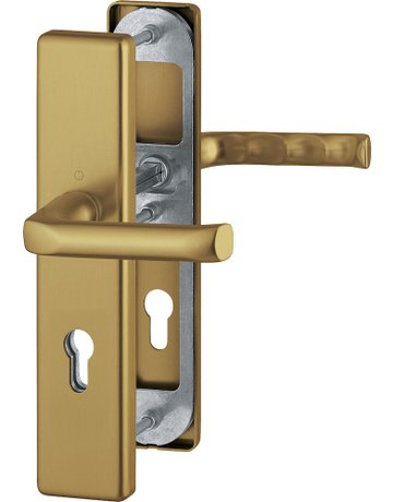 HOPPE Sicherheits-Drückergarnitur London 113/2221/2210, Langschild eckig, 12mm, ES 1, ohne Zylinderabdeckung, Profilzylinder gelocht, Entfernung 72mm, Vierkant 8mm, Türstärke 37-47mm, bronzefarben eloxiert