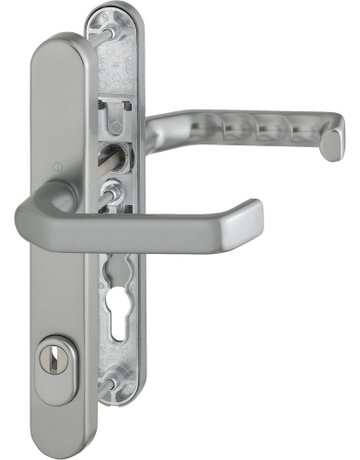 HOPPE Sicherheits-Drückergarnitur Liverpool 1313G/3359ZA/3357N, Langschild oval, 15mm, ES 1, mit Zylinderabdeckung, Profilzylinder gelocht, Entfernung 92mm, Vierkant 8mm, Türstärke 67-72mm, stahlfarbig eloxiert