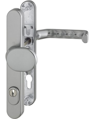 HOPPE Sicherheits-Wechselgarnitur Liverpool 86G/3359ZA/3357N/1313G, Langschild oval, 15mm, ES 1, mit Zylinderabdeckung, Profilzylinder gelocht, Entfernung 92mm, Vierkant 8mm, Türstärke 67-72mm, stahlfarbig eloxiert