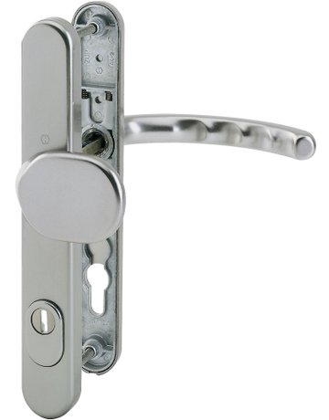 HOPPE Sicherheits-Wechselgarnitur Luxembourg 86G/3359ZA/3357N/1500, Langschild oval, 15mm, ES 1, mit Zylinderabdeckung, Profilzylinder gelocht, Entfernung 92mm, Vierkant 8mm, Türstärke 67-72mm, stahlfarbig eloxiert