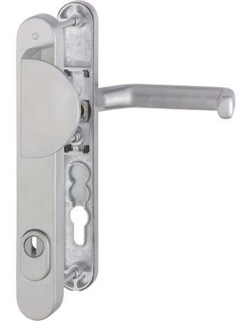 HOPPE Sicherheits-Wechselgarnitur Liverpool E554/3359ZA/3357N/1313G, Langschild oval, 15mm, ES 1, mit Zylinderabdeckung, Profilzylinder gelocht, Entfernung 92mm, Vierkant 8mm, Türstärke 67-72mm, edelstahl matt