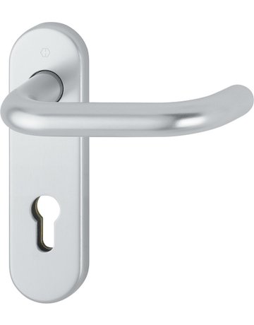 HOPPE Sicherheits-Drückergarnitur Paris FS-138F/3331K/353K-1, Kurzschild oval, 12mm, ES 1, ohne Zylinderabdeckung, Profilzylinder gelocht, Entfernung 72mm, Vierkant 9mm, Türstärke 42-47mm, naturfarben eloxiert