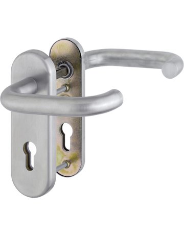HOPPE Sicherheits-Drückergarnitur Paris FS-E138F/3331K/353K-1, Kurzschild oval, 12mm, ES 1, ohne Zylinderabdeckung, Profilzylinder gelocht, Entfernung 72mm, Vierkant 9mm, Türstärke 42-47mm, edelstahl matt