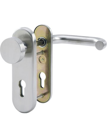 HOPPE Sicherheits-Wechselgarnitur Paris FS-E58/3331K/353K-1/138F, Kurzschild oval, 12mm, ES 1, ohne Zylinderabdeckung, Profilzylinder gelocht, Entfernung 72mm, Vierkant 9mm, Türstärke 42-47mm, edelstahl matt