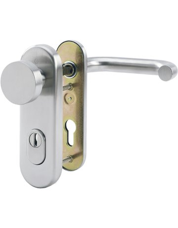 HOPPE Sicherheits-Wechselgarnitur Paris FS-E58/3332KZA/353K-1/138F, Kurzschild oval, 15mm, ES 1, mit Zylinderabdeckung, Profilzylinder gelocht, Entfernung 72mm, Vierkant 9mm, Türstärke 42-47mm, edelstahl matt