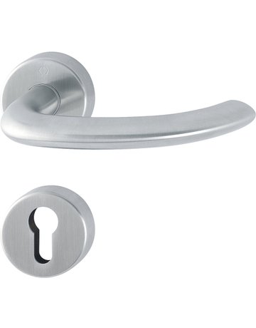 HOPPE Drückergarnitur Marseille E1138/42H/42HKVS, Rosette, Profilzylinder gelocht, Vierkant 8mm, DIN Links-Rechts, TS 40 - 45mm, Befestigungstechnik mit Stütznocken, grau, edelstahl matt