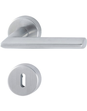 HOPPE Drückergarnitur Stockholm E1140/42H/42HKVS, Rosette, Buntbart gelocht, Vierkant 8mm, DIN Links-Rechts, TS 40 - 45mm, Befestigungstechnik mit Stütznocken, grau, edelstahl matt