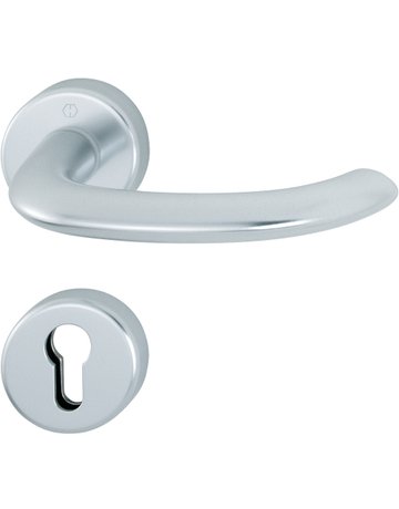 HOPPE Drückergarnitur Marseille FS-1138/42H/42HS, Rosette, Profilzylinder gelocht, Vierkant 9mm, DIN Links-Rechts, TS 40 - 55mm, Befestigungstechnik mit Stütznocken, silber, naturfarben, eloxiert