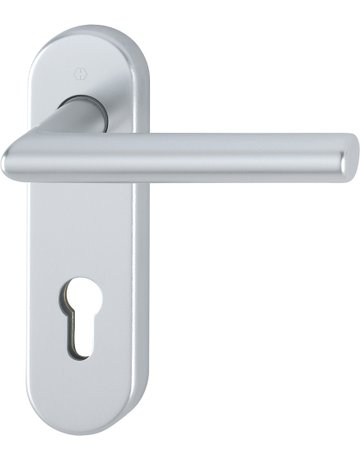 HOPPE Drückergarnitur Amsterdam FS-1400/353KH, Kurzschild, oval, Profilzylinder gelocht, Entfernung 72mm, Vierkant 9mm, Türstärke 45 - 65mm, Befestigungstechnik mit Stütznocken, silber, naturfarben, eloxiert