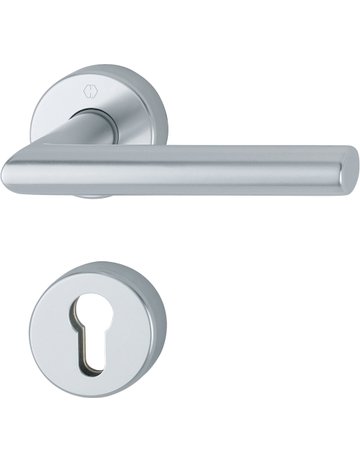 HOPPE Drückergarnitur Amsterdam FS-1400/42H/42HS, Rosette, Profilzylinder gelocht, Vierkant 9mm, DIN Links-Rechts, TS 45 - 65mm, Befestigungstechnik mit Stütznocken, silber, naturfarben, eloxiert