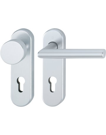 HOPPE Wechselgarnitur Amsterdam FS-58/353KH/1400, Kurzschild, oval, Profilzylinder gelocht, Entfernung 72mm, Vierkant 9mm, Türstärke 45 - 65mm, Befestigungstechnik mit Stütznocken, silber, naturfarben, eloxiert
