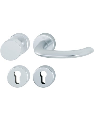 HOPPE Wechselgarnitur Marseille FS-58/42H/42HS/1138, Rosette, Profilzylinder gelocht, Vierkant 9mm, DIN Links-Rechts, TS 40 - 50mm, Befestigungstechnik mit Stütznocken, silber, naturfarben, eloxiert