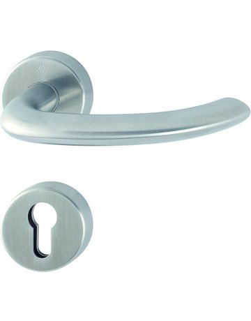 HOPPE Drückergarnitur Marseille FS-E1138/42H/42HS, Rosette, Profilzylinder gelocht, Vierkant 9mm, DIN Links-Rechts, TS 40 - 65mm, Befestigungstechnik mit Stütznocken, grau, edelstahl matt