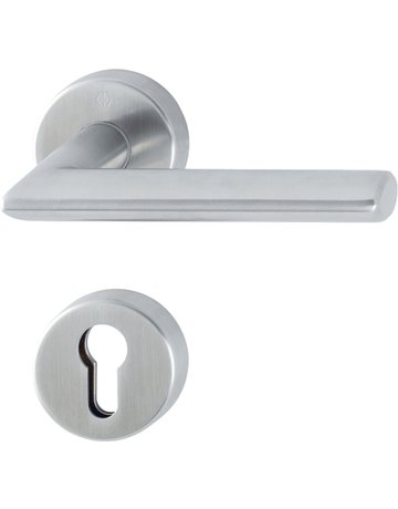 HOPPE Drückergarnitur Stockholm FS-E1140/42H/42HS, Rosette, Profilzylinder gelocht, Vierkant 9mm, DIN Links-Rechts, TS 40 - 65mm, Befestigungstechnik mit Stütznocken, grau, edelstahl matt