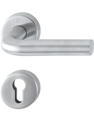 HOPPE Drückergarnitur Bonn FS-E150/42H/42HS, Rosette, Profilzylinder gelocht, Vierkant 9mm, DIN Links-Rechts, TS 40 - 65mm, Befestigungstechnik mit Stütznocken, grau, edelstahl matt