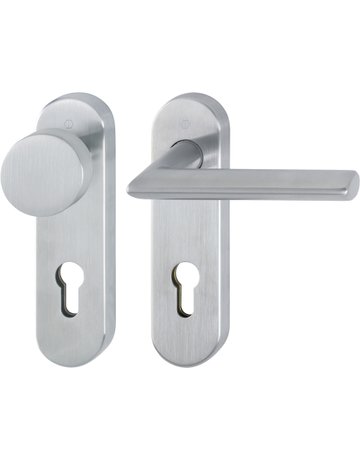 HOPPE Wechselgarnitur Stockholm FS-E58/353KH/1140, Kurzschild, oval, Profilzylinder gelocht, Entfernung 72mm, Vierkant 9mm, Türstärke 40 - 65mm, Befestigungstechnik mit Stütznocken, grau, edelstahl matt