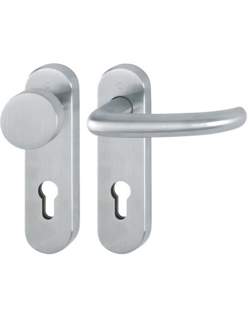 HOPPE Wechselgarnitur San Francisco FS-E58/353KH/1301, Kurzschild, oval, Profilzylinder gelocht, Entfernung 72mm, Vierkant 9mm, Türstärke 40 - 65mm, Befestigungstechnik mit Stütznocken, grau, edelstahl matt
