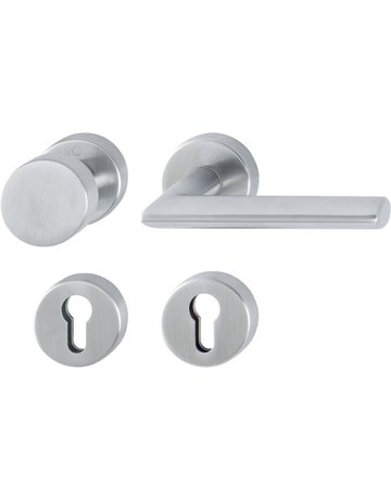 HOPPE Wechselgarnitur Stockholm FS-E58/42H/42HS/1140, Rosette, Profilzylinder gelocht, Vierkant 9mm, DIN Links-Rechts, TS 40 - 65mm, Befestigungstechnik mit Stütznocken, grau, edelstahl matt