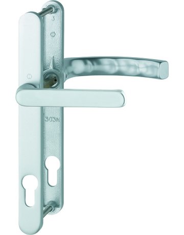HOPPE Drückergarnitur Liège 099KH/303N/1540, Langschild, oval, Profilzylinder gelocht, Entfernung 92mm, Vierkant 8mm, Türstärke 67 - 72mm, Befestigungstechnik mit Stütznocken, silber, naturfarben, eloxiert