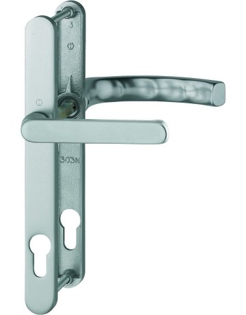HOPPE Drückergarnitur Liège 099KH/303N/1540, Langschild, oval, Profilzylinder gelocht, Entfernung 92mm, Vierkant 8mm, Türstärke 67 - 72mm, Befestigungstechnik mit Stütznocken, grau, stahlfarbig, eloxiert