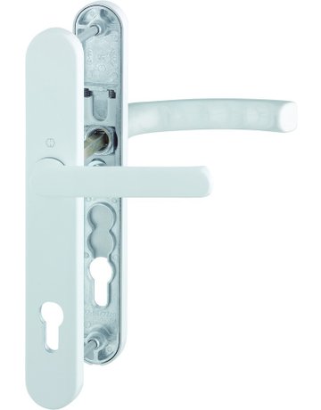 HOPPE Drückergarnitur Liège 099KH/3357N/1540, Langschild, oval, Profilzylinder gelocht, Entfernung 92mm, Vierkant 8mm, Türstärke 67 - 72mm, Befestigungstechnik mit Stütznocken, weiß, verkehrsweiß, beschichtet