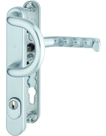 HOPPE Sicherheits-Wechselgarnitur Liverpool 538G/3359ZA/3357N/1313G, Langschild oval, 15mm, ES 1, mit Zylinderabdeckung, Profilzylinder gelocht, Entfernung 92mm, Vierkant 8mm, Türstärke 67-72mm, naturfarben eloxiert