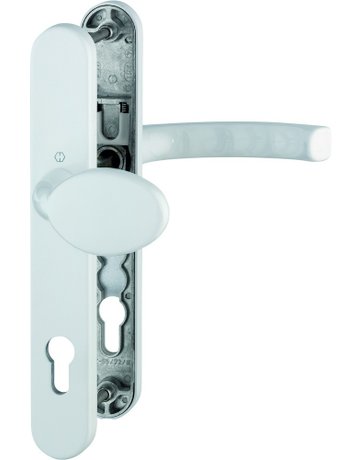 HOPPE Wechselgarnitur Liège 76G/3357N/1540, Langschild, oval, Profilzylinder gelocht, Entfernung 92mm, Vierkant 8mm, Türstärke 67 - 72mm, Befestigungstechnik mit Stütznocken, weiß, verkehrsweiß, beschichtet