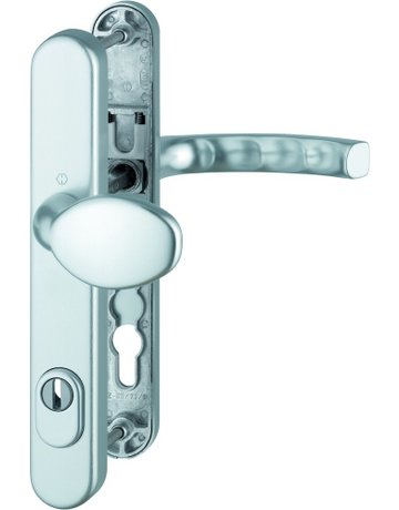HOPPE Sicherheits-Wechselgarnitur Liège 76G/3359ZA/3357N/1540, Langschild oval, 15mm, mit Zylinderabdeckung, Profilzylinder gelocht, Entfernung 92mm, Vierkant 8mm, Türstärke 67-72mm, naturfarben eloxiert