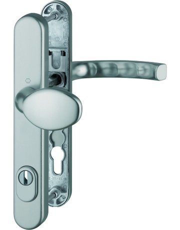 HOPPE Sicherheits-Wechselgarnitur Liège 76G/3359ZA/3357N/1540, Langschild oval, 15mm, mit Zylinderabdeckung, Profilzylinder gelocht, Entfernung 92mm, Vierkant 8mm, Türstärke 67-72mm, stahlfarbig eloxiert