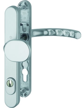 HOPPE Sicherheits-Wechselgarnitur Luxembourg 86G/3359ZA/3357N/1500, Langschild oval, 15mm, ES 1, mit Zylinderabdeckung, Profilzylinder gelocht, Entfernung 92mm, Vierkant 8mm, Türstärke 67-72mm, naturfarben eloxiert