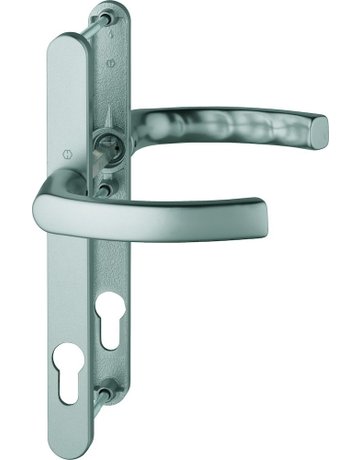 HOPPE Drückergarnitur Liège 1540/303N, Langschild, oval, Profilzylinder gelocht, Entfernung 92mm, Vierkant 8mm, Türstärke 67 - 72mm, Befestigungstechnik mit Stütznocken, grau, stahlfarbig, eloxiert