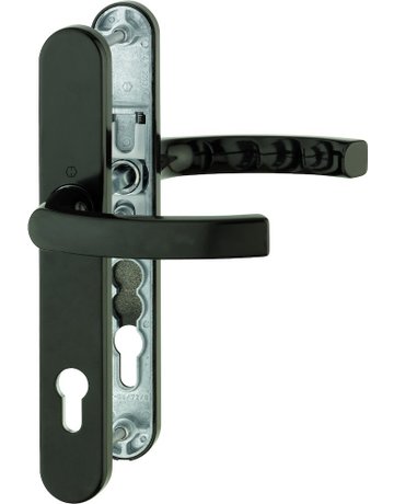 HOPPE Drückergarnitur Liège 1540/3357N, Langschild, oval, Profilzylinder gelocht, Entfernung 92mm, Vierkant 8mm, Türstärke 67 - 72mm, Befestigungstechnik mit Stütznocken, braun, dunkelbraun seidenglänzend beschichtet