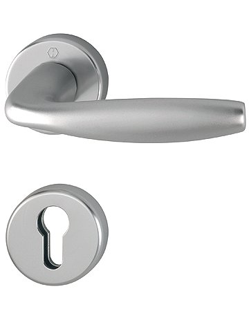 HOPPE Halbgarnitur New York 1810H/42/42S, Rosette, Profilzylinder gelocht, Vierkant 8mm, DIN Links-Rechts, Befestigungstechnik mit Stütznocken, grau, stahlfarbig, eloxiert
