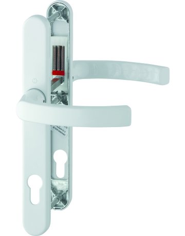 HOPPE Drückergarnitur Liège 1540/3347N, Langschild, oval, Profilzylinder gelocht, Entfernung 92mm, Vierkant 8mm, Türstärke 72 - 82mm, Befestigungstechnik mit Stütznocken, weiß, verkehrsweiß, beschichtet