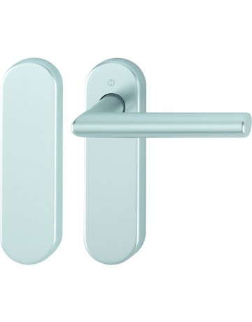 HOPPE Standflügelgarnitur Amsterdam FS-1400/353KH, Kurzschild, oval, Blind/ungelocht, Vierkant 9mm, Türstärke 40 - 65mm, Befestigungstechnik mit Stütznocken, silber, naturfarben, eloxiert