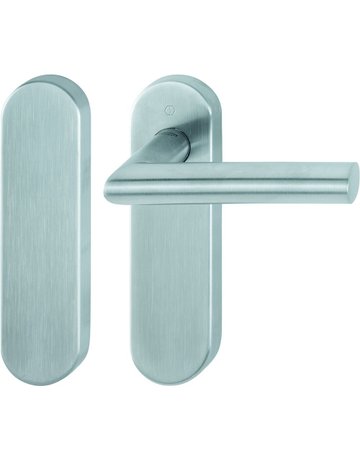 HOPPE Standflügelgarnitur Amsterdam FS-E1400/353KH, Kurzschild, oval, Blind/ungelocht, Vierkant 9mm, Türstärke 40 - 65mm, Befestigungstechnik mit Stütznocken, grau, edelstahl matt-SecuSan