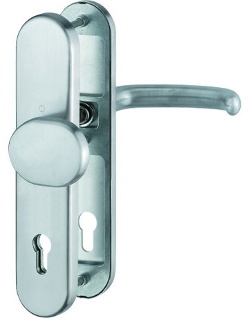 HOPPE Sicherheits-Wechselgarnitur San Francisco FS-E86G/3331/3310/1301F, Langschild oval, 12mm, ES 1, ohne Zylinderabdeckung, Profilzylinder gelocht, Entfernung 92mm, Vierkant 9mm, Türstärke 67-72mm, edelstahl matt