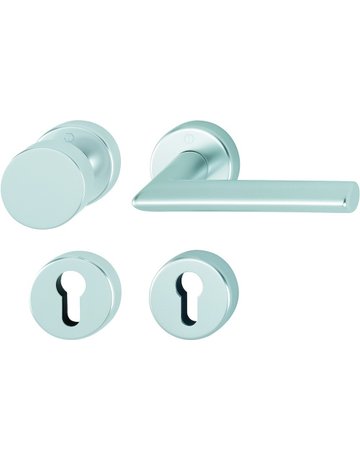 HOPPE Wechselgarnitur Stockholm 58/42H/42HKVS/1140, Rosette, Profilzylinder gelocht, Vierkant 8mm, DIN Links-Rechts, TS 40 - 45mm, Befestigungstechnik mit Stütznocken, silber, naturfarben, eloxiert