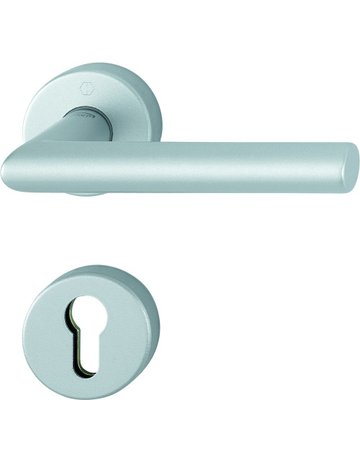 HOPPE Drückergarnitur Amsterdam FS-1400/42H/42HS, Rosette, Profilzylinder gelocht, Vierkant 9mm, DIN Links-Rechts, TS 45 - 65mm, Befestigungstechnik mit Stütznocken, silber, natur matt-SecuSan, eloxiert