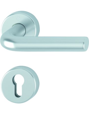 HOPPE Drückergarnitur Bonn FS-150/42H/42HS, Rosette, Profilzylinder gelocht, Vierkant 9mm, DIN Links-Rechts, TS 65 - 45mm, Befestigungstechnik mit Stütznocken, silber, naturfarben, eloxiert