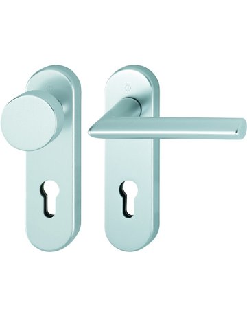 HOPPE Wechselgarnitur Stockholm FS-58/353KH/1140, Kurzschild, oval, Profilzylinder gelocht, Entfernung 72mm, Vierkant 9mm, Türstärke 45 - 65mm, Befestigungstechnik mit Stütznocken, silber, naturfarben, eloxiert