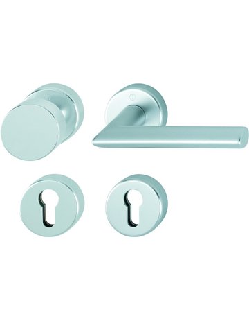 HOPPE Wechselgarnitur Stockholm FS-58/42H/42HS/1140, Rosette, Profilzylinder gelocht, Vierkant 9mm, DIN Links-Rechts, TS 45 - 65mm, Befestigungstechnik mit Stütznocken, silber, naturfarben, eloxiert